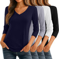 Ficerd 4 Pack Women's 3/4 Sleeve V Neck Tunic Tops - Soft Stretch