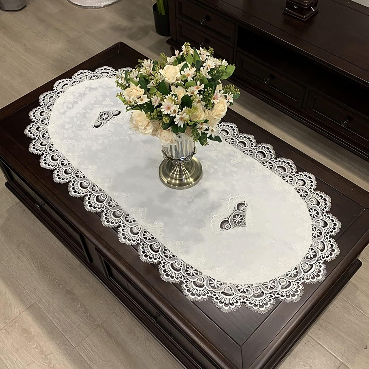 Embroidered Lace Table Cover - Elegant Centerpiece Decor