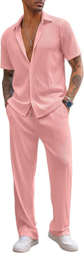 COOFANDY Men's 2 Piece Casual Short Sleeve Shirt and Pants Set - Beach