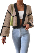COZYEASE Color Block Crop Cardigan Top - Soft Crop Sweater