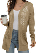 Women's Lightweight Crochet Long Sleeve Open Front Cardigan