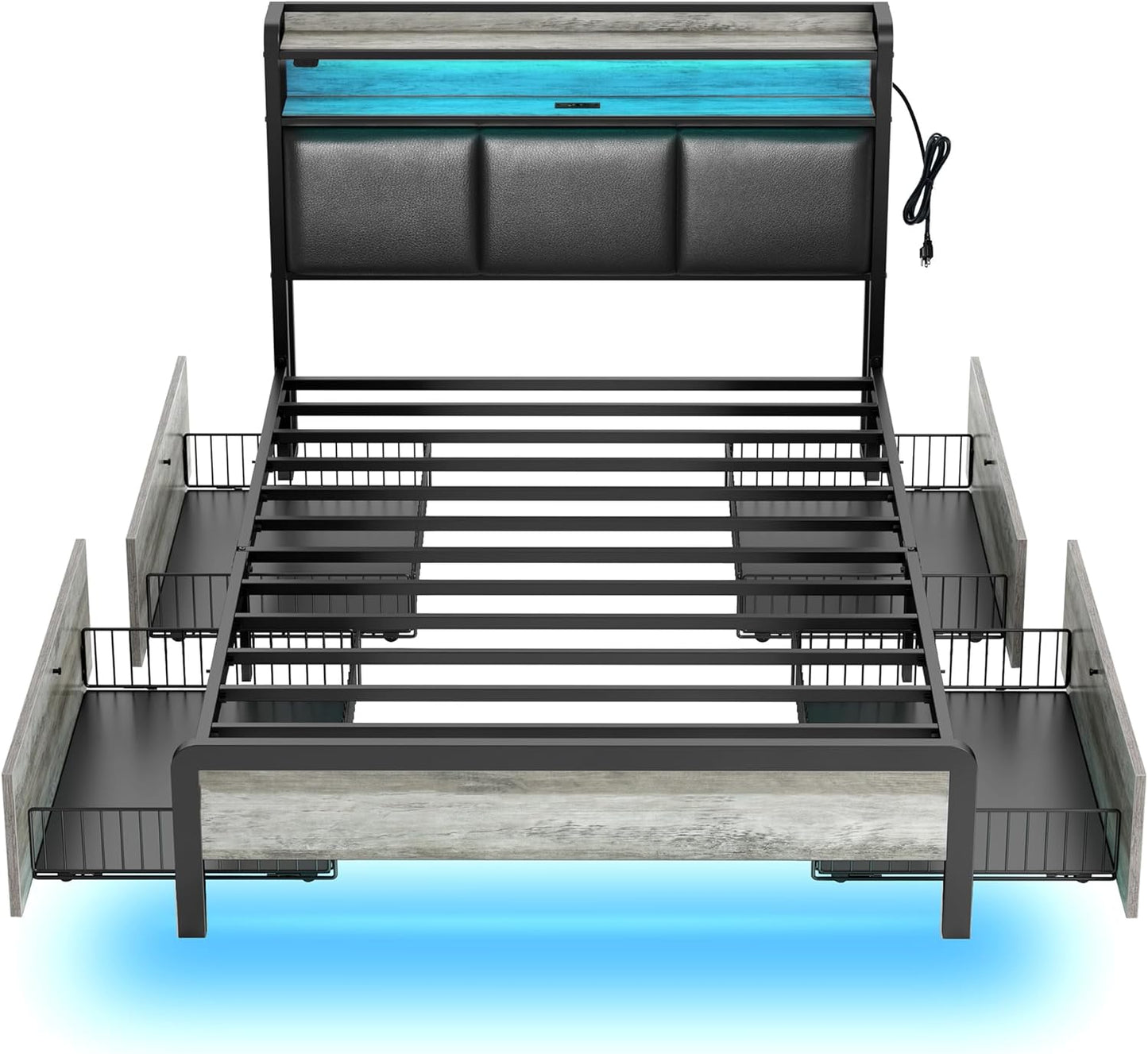Rolanstar Twin Bed Frame with Charging Station and LED Lights