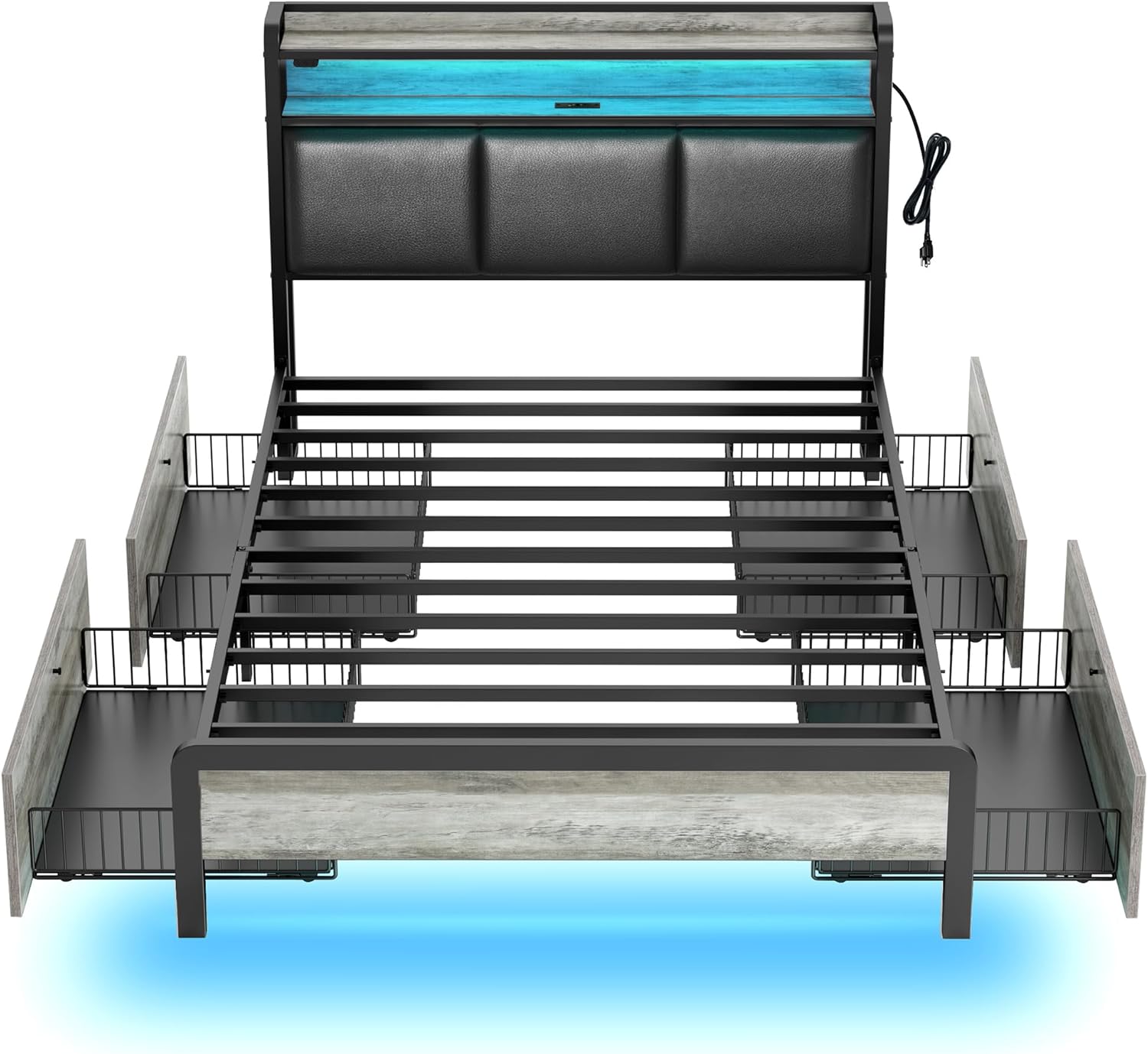 Rolanstar Twin Bed Frame with Charging Station and LED Lights