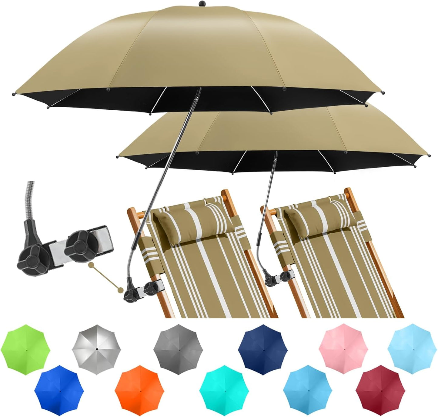 2 Pack Beach Umbrella with Clamp for Ultimate Sun Protection