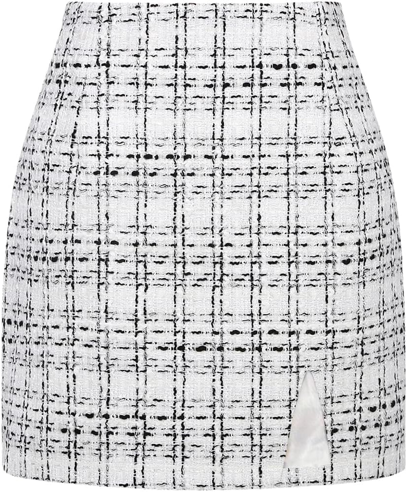 Plaid Mini Skirts for Women High Waisted with Slit Design