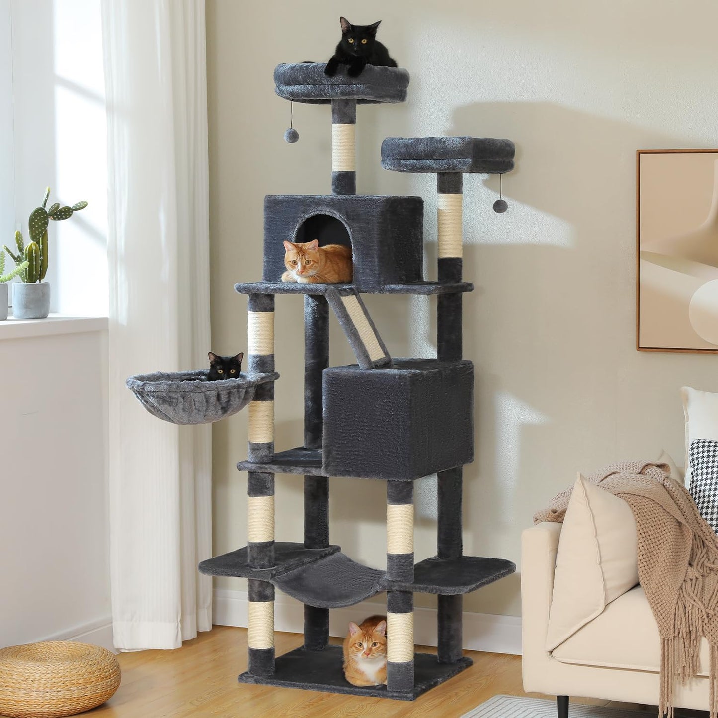 70.8 Tall Cat Tree for Large Cats with Multi-Level Design