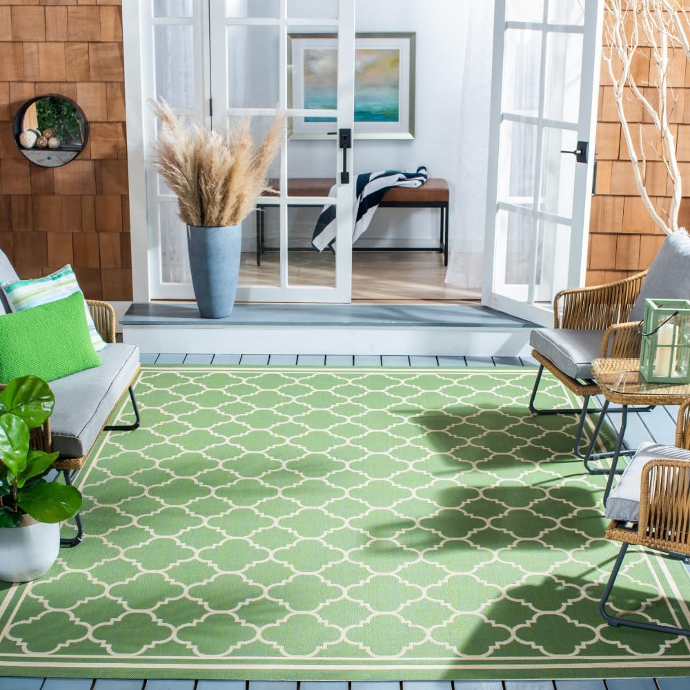 SAFAVIEH Courtyard Collection 8ft x 10ft Green/Beige Area Rug