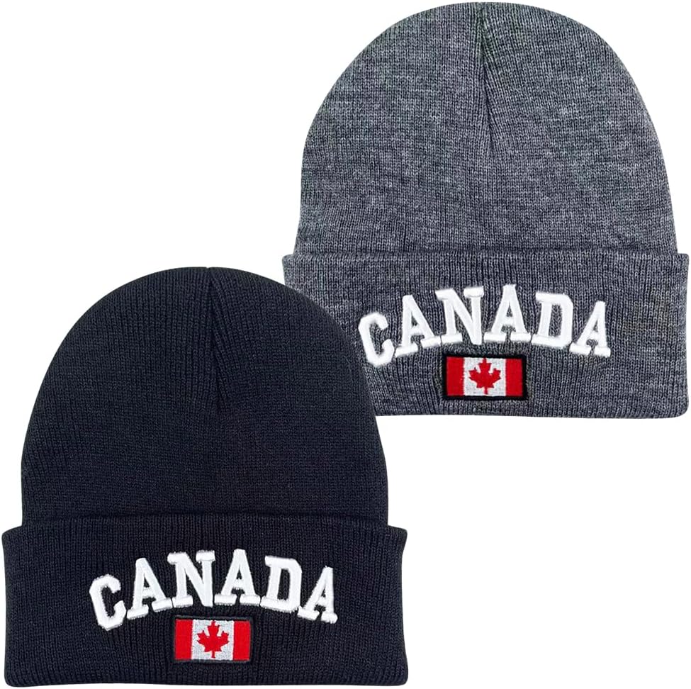 Canadian Flag Embroidered Beanie Set - Winter Warmth!