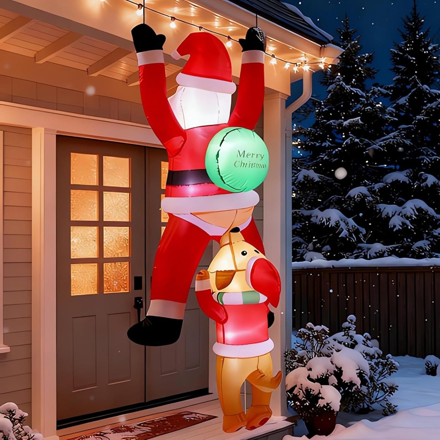 6FT Climbing Santa with Dog Inflatable for Holiday Decor