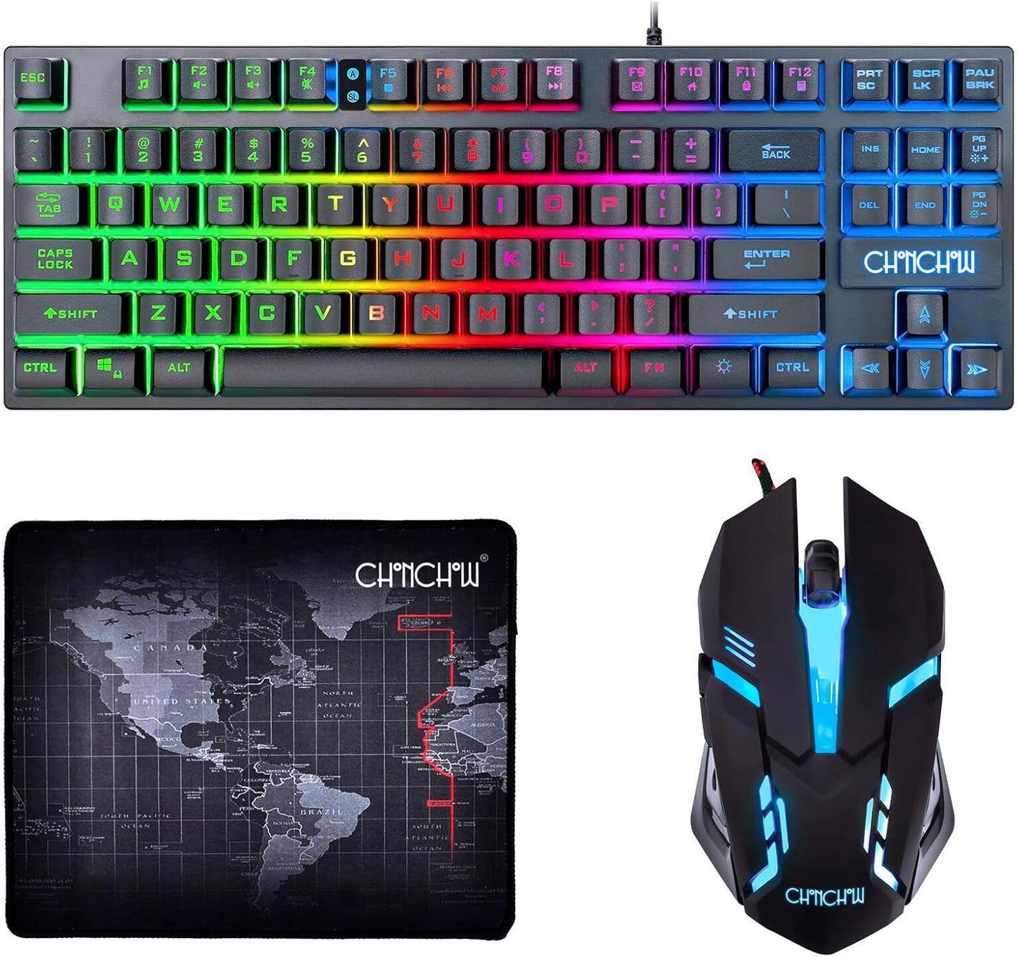 CHONCHOW 87 Keys Rainbow Gaming Combo