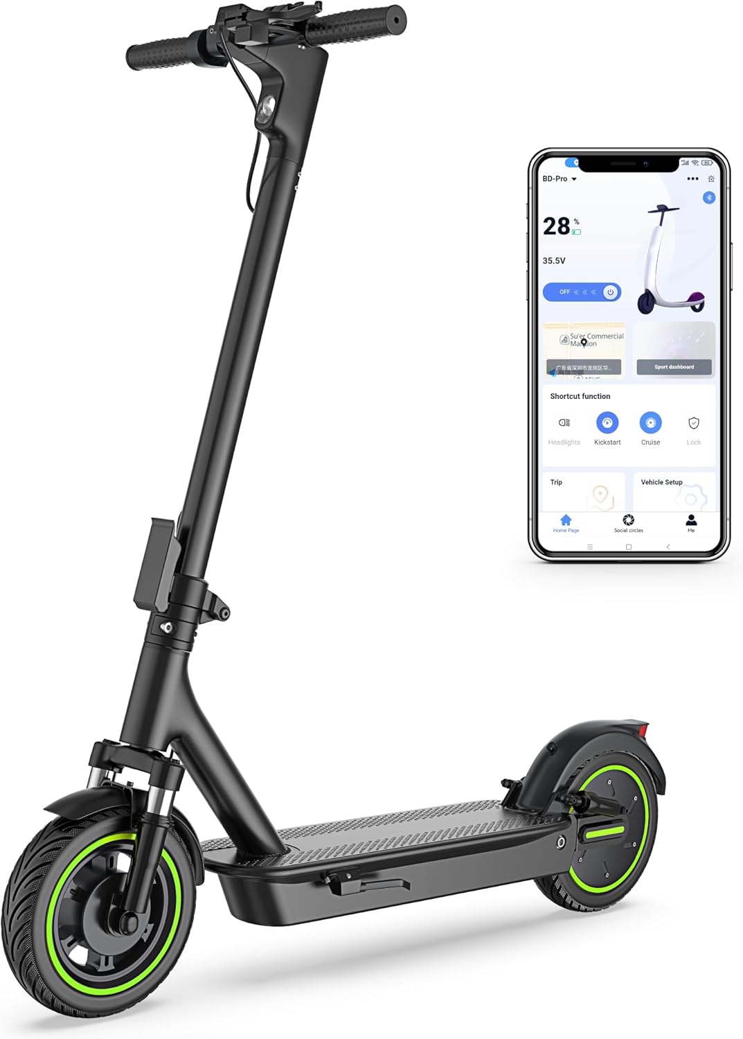 Electric Scooter with Solid Tires and Powerful Motor for Adults