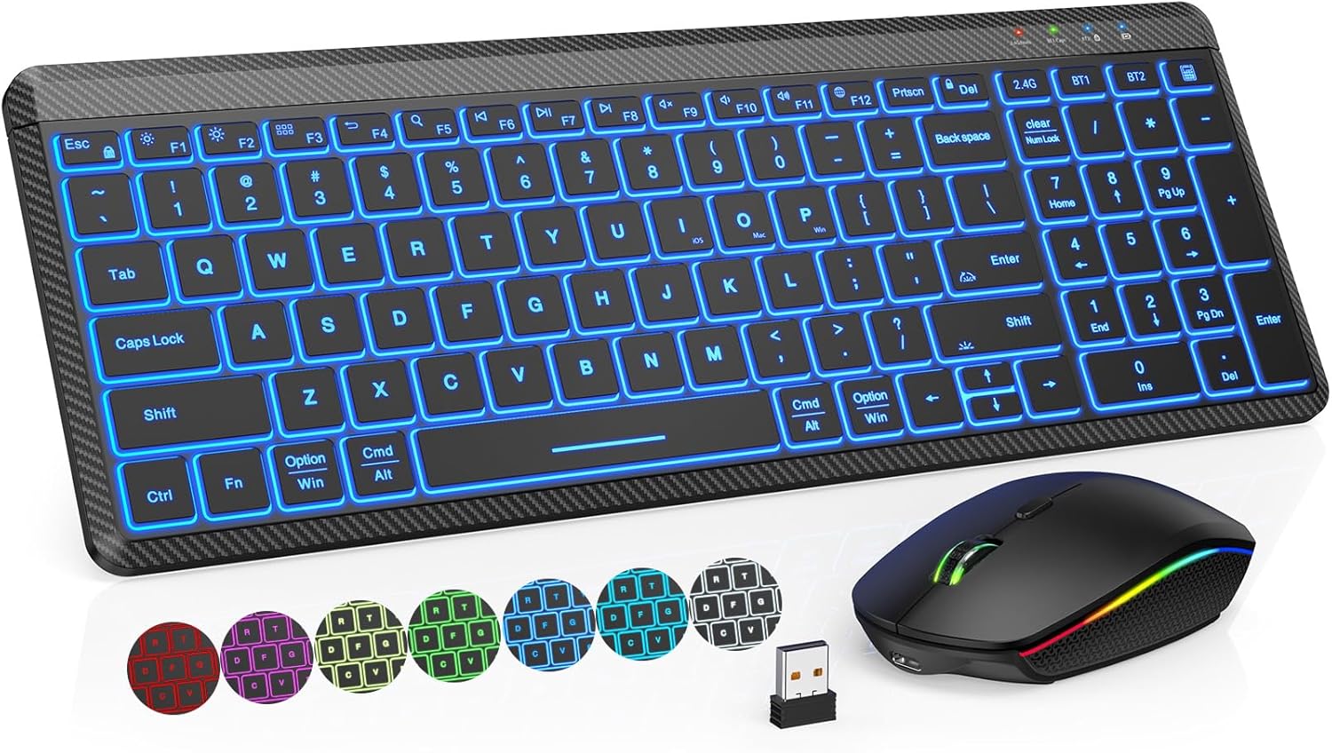 Multi-Device Rechargeable Bluetooth Keyboard & Mouse Set, RGB Silent Mouse, Switch 3 Devices, Classic Black