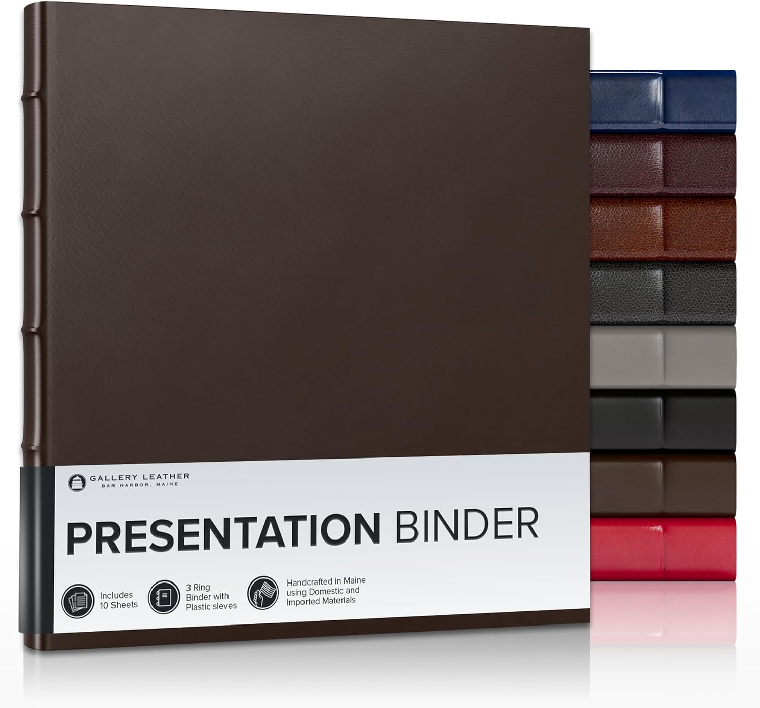 Gallery Leather 3 Ring Binder with Plastic Sleeves for Documents