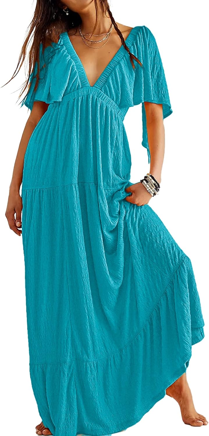 Kikibell Women Summer Dresses V-Neck Maxi Dress for All Occasions