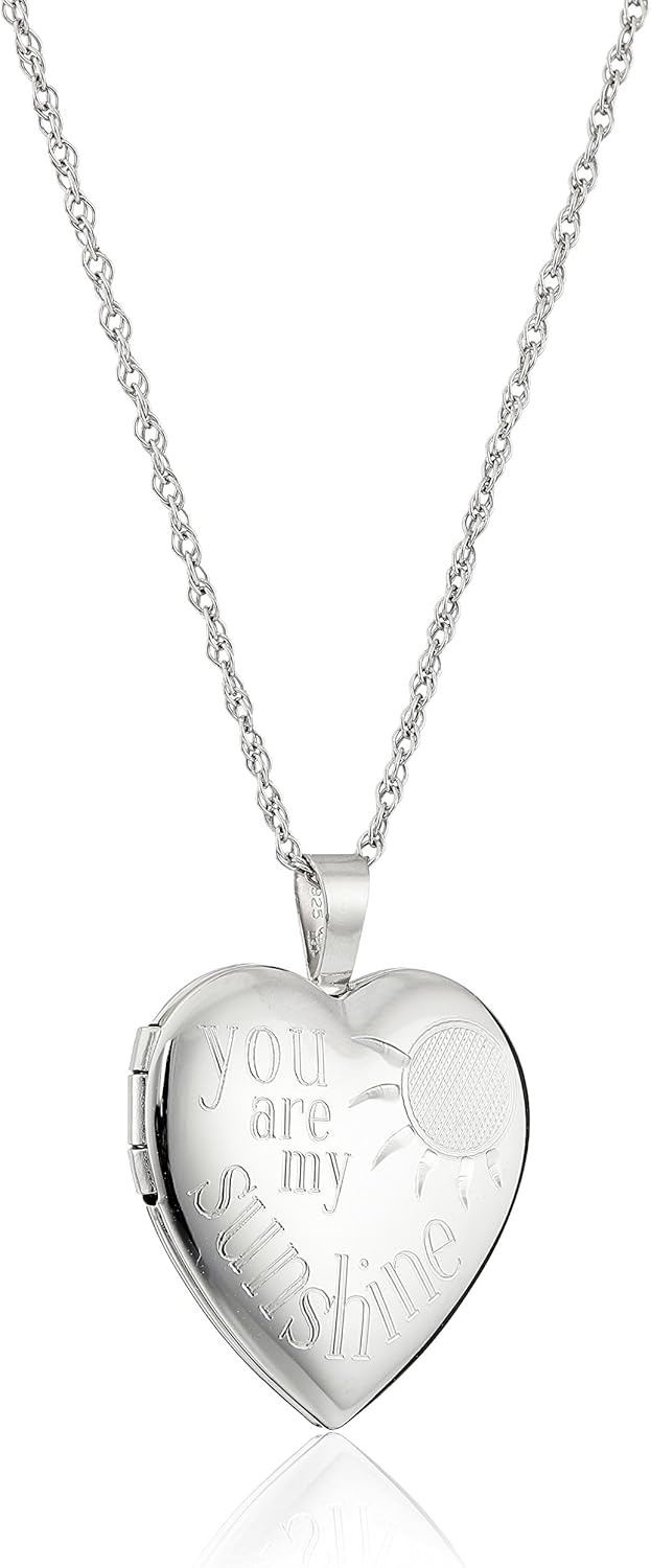 Sterling Silver Heart Locket Necklace with Sunshine Engraving
