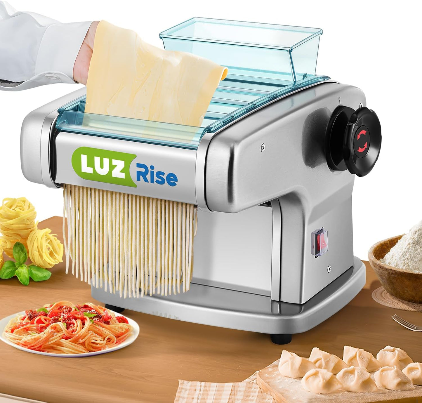 Luzrise Electric Pasta Maker: Fresh Noodles in Minutes! 4 Blades, 9 Thickness Settings - Family Essential