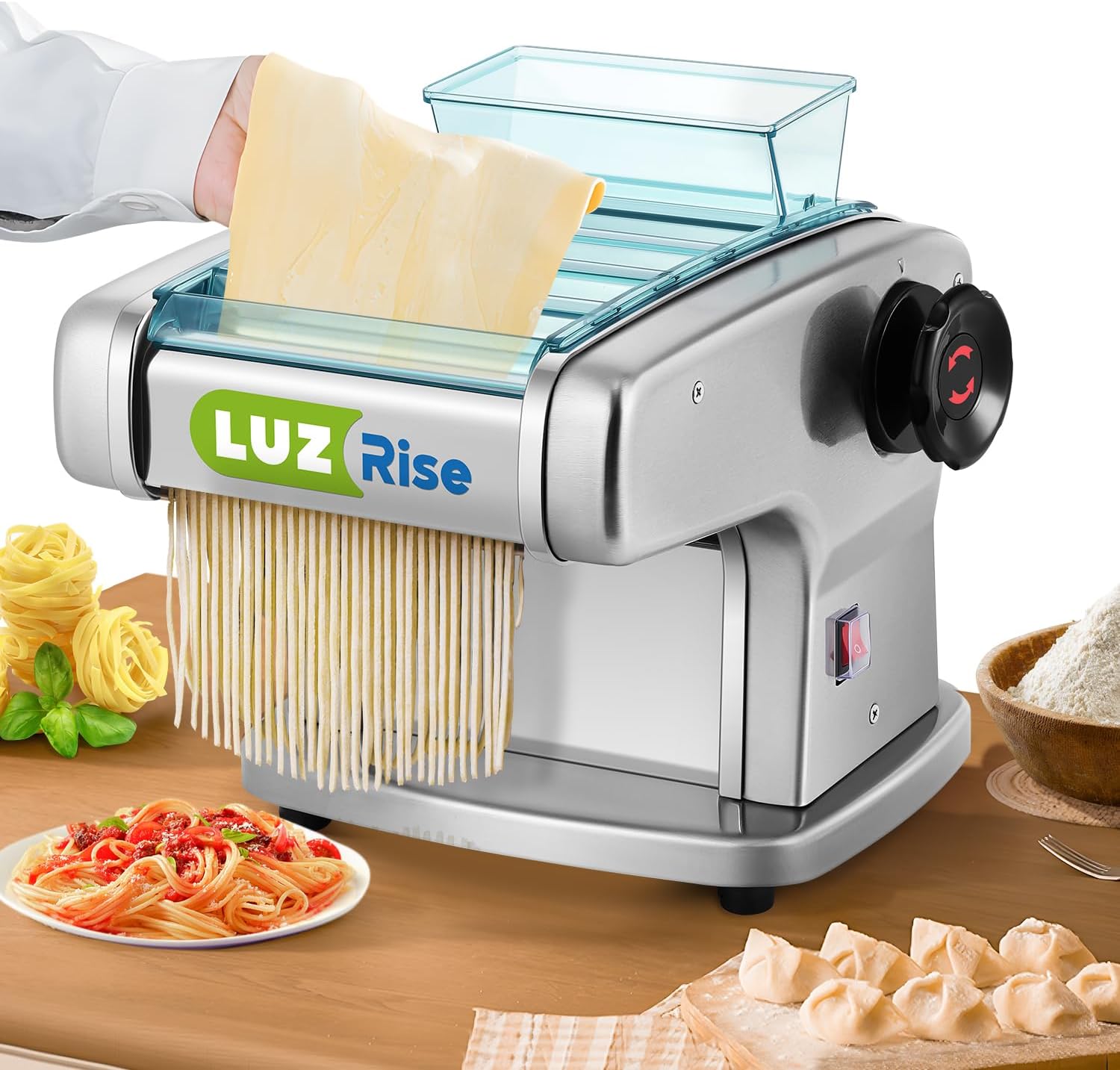 Luzrise Electric Pasta Maker: Fresh Noodles in Minutes! 4 Blades, 9 Thickness Settings - Family Essential