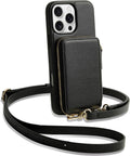 ZVE iPhone 16 Pro Wallet Case with Zipper Crossbody - RFID Protection