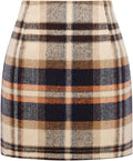 Womens Wool Plaid Mini Skirt High Waisted Bodycon Pencil