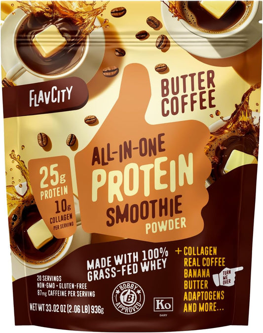 FlavCity Grass Fed Whey Protein Powder - Butter Coffee Delight