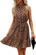 Halter Neck Summer Sundress - Flowy Boho Ruffle Mini Dress