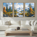 BINCUE Framed Mountain Landscape Wall Art Set of 3 - Nature Canvas