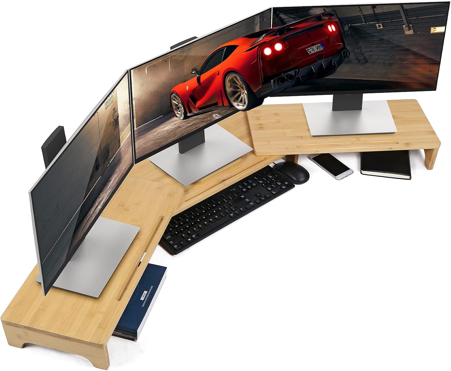 Nnewvante 60 inch Bamboo Dual Monitor Stand for Desk Setup