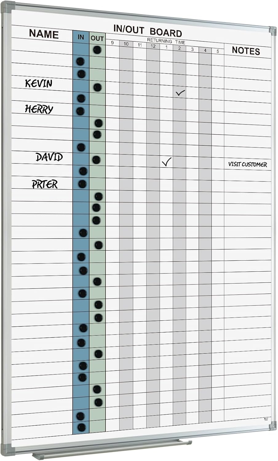Magnetic Dry Erase Board for Employee In/Out Planning 36x24