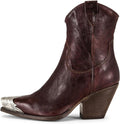Cowgirl Ankle Boots Stacked Block Heel Cowboy Booties - Steel Toe