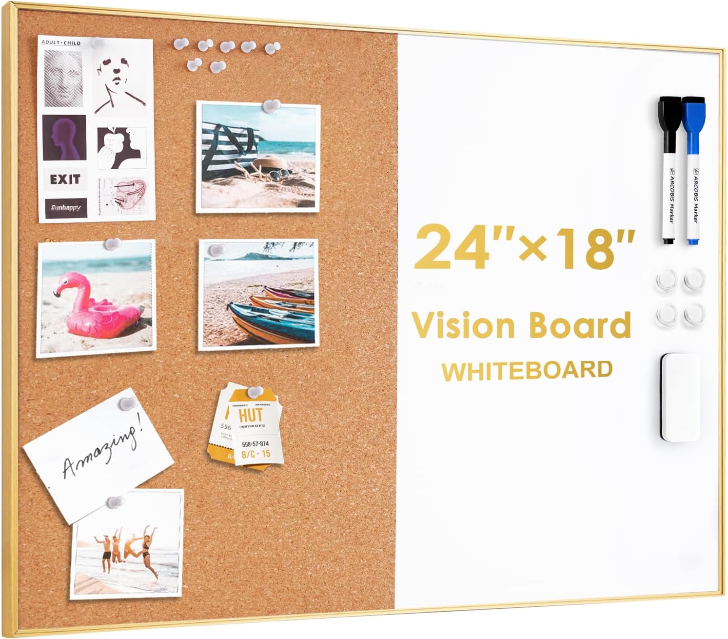 ARCOBIS Cork Board White Board Combo for Home Office & School