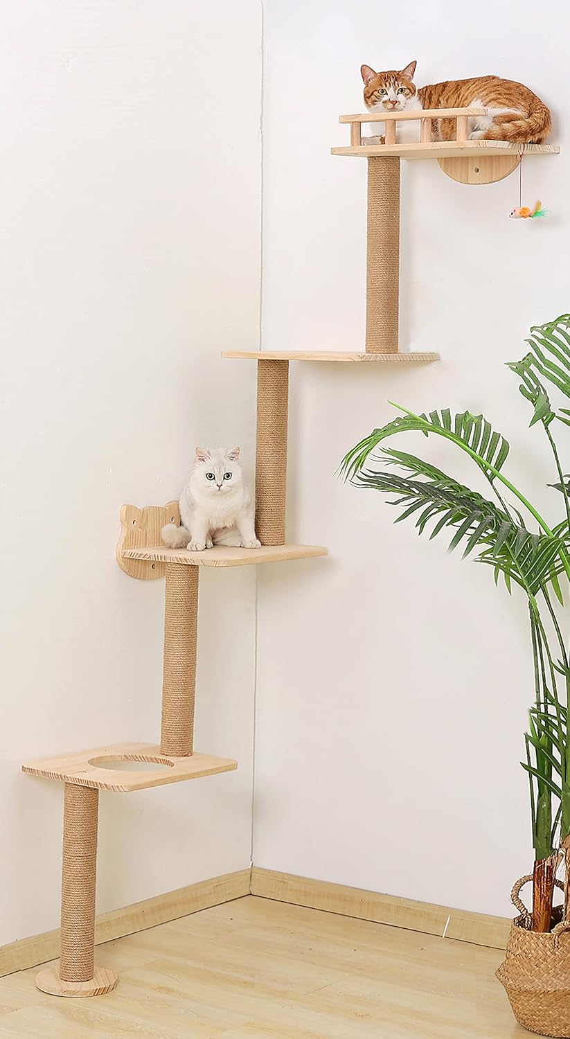 Cat Tree Wall Mounted with 4 Levels for Climbing and Lounging