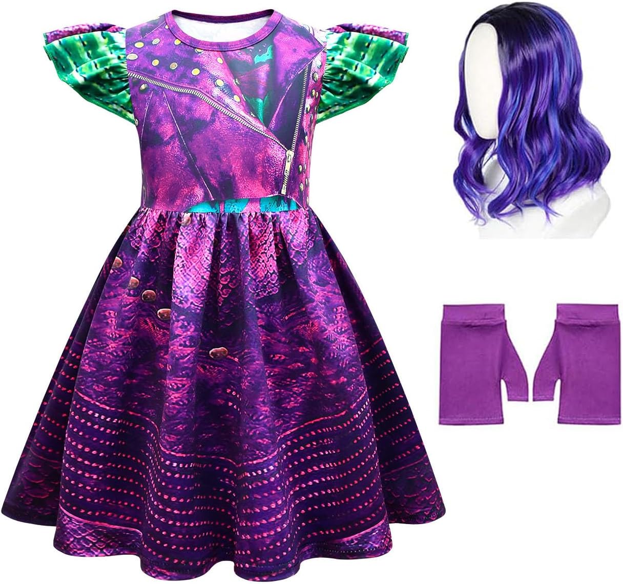 Princess Costume Dress for Girls with Wig and Gloves for Fun