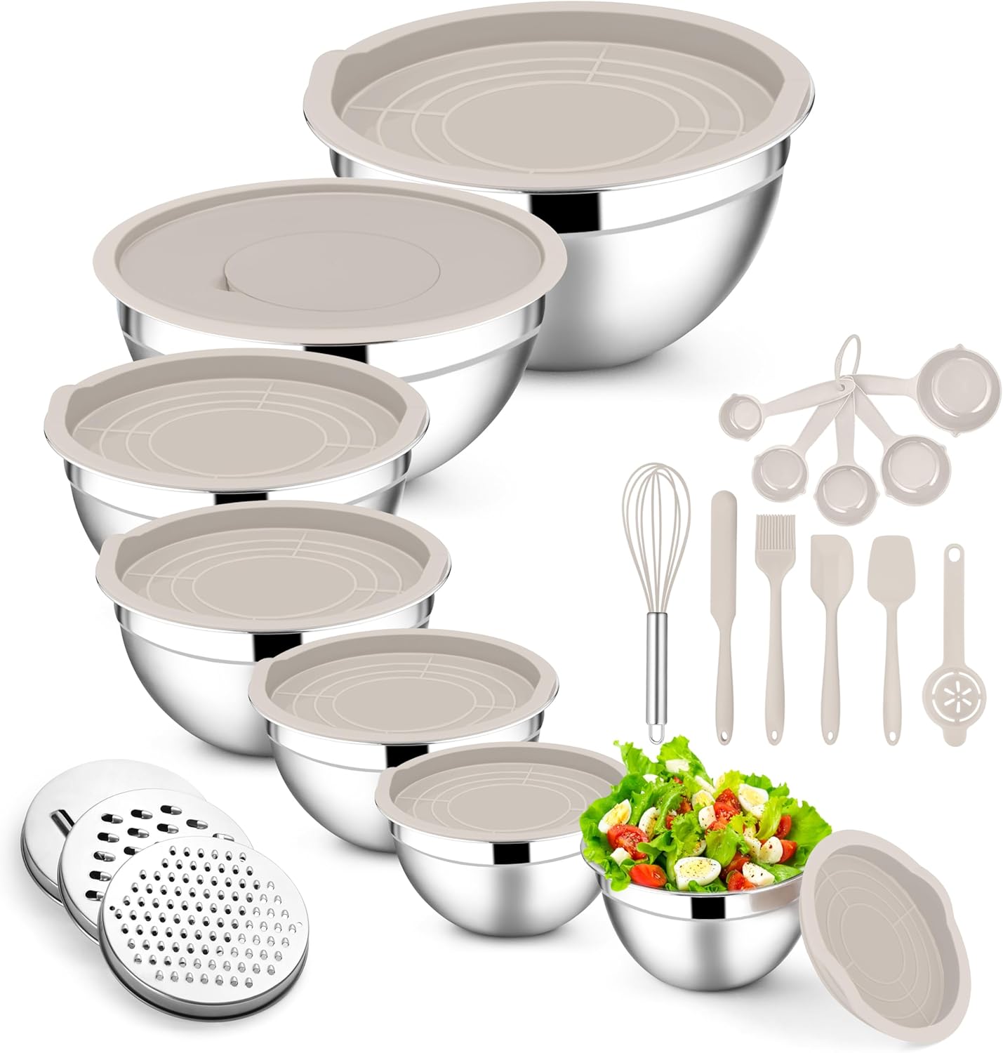 E-far Mixing Bowls Set with Lids - 21PCS Stainless Steel Bowls