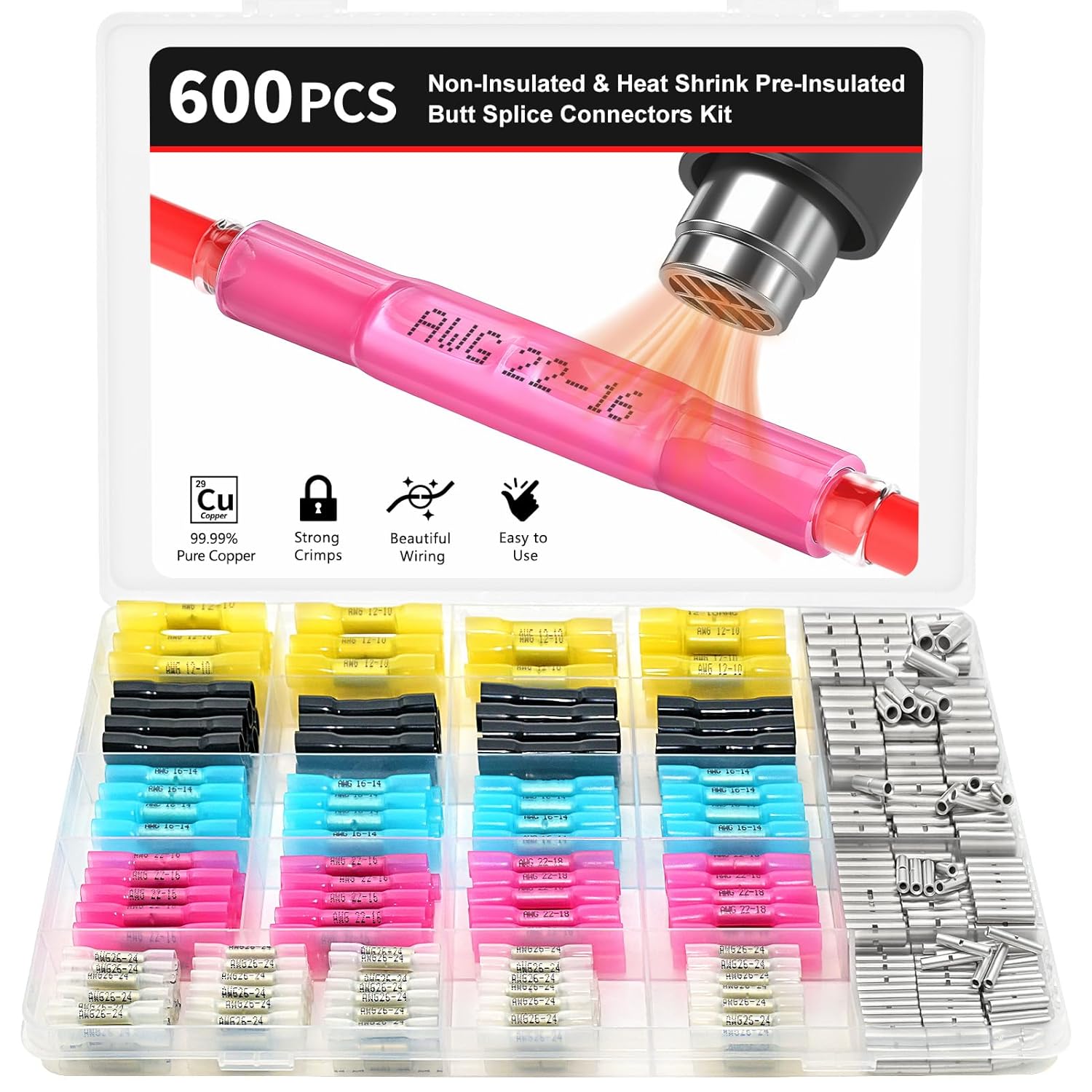 BAALA 600 PCS Butt Connectors Kit for Reliable Wire Connections