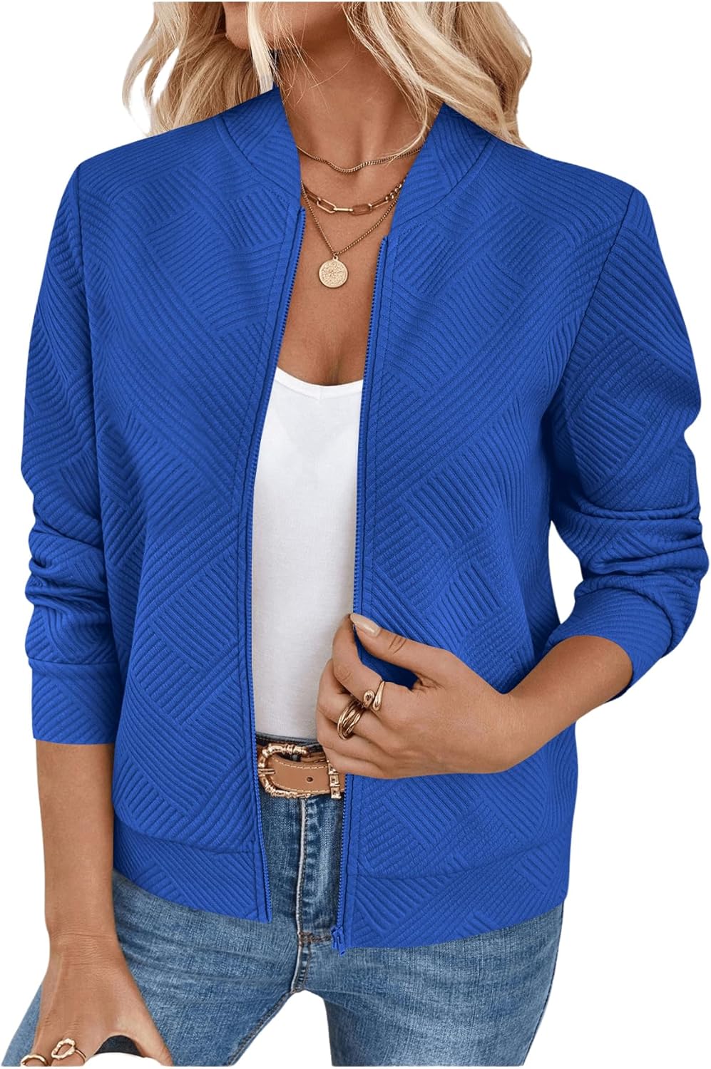 Verdusa Women's Zip Up Bomber Jacket for Casual Fall Outfits
