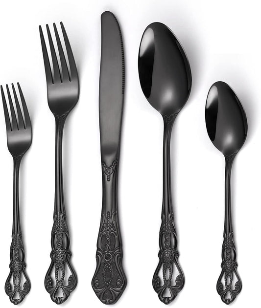Gorgeous Retro Royal Black Silverware Set for 8 - 40 Pieces