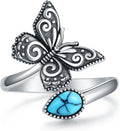 S925 Sterling Silver Abalone Dragonfly Turquoise Spoon Ring