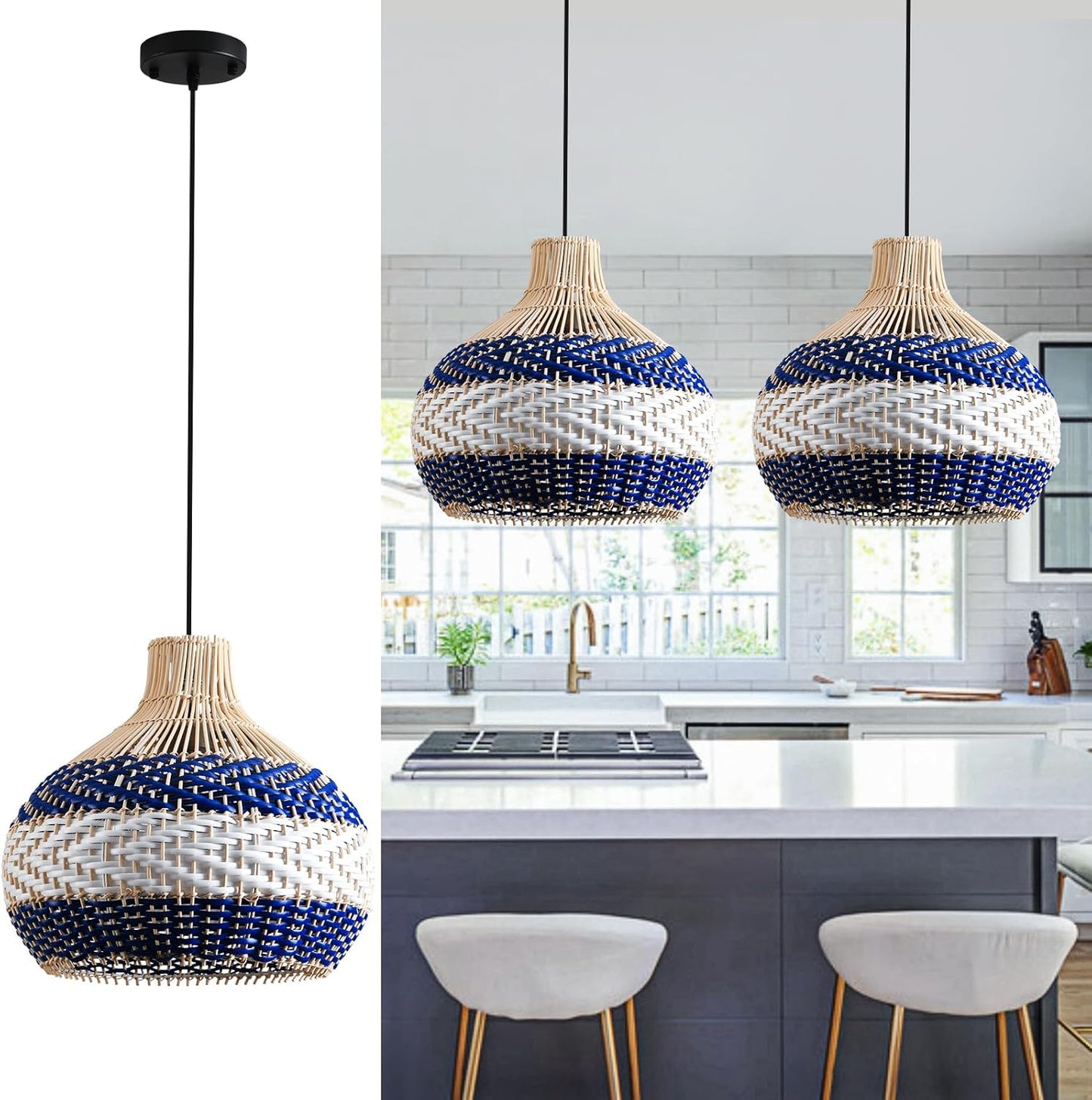 3-Light Rattan Pendant Light for Boho Style Home Decor