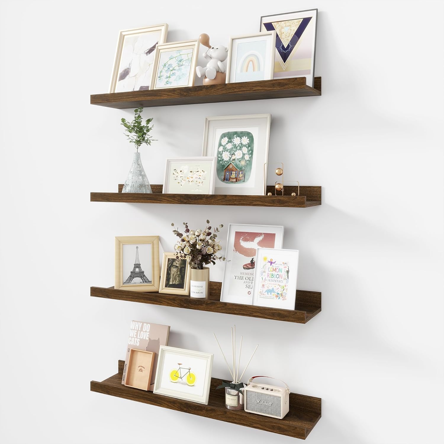 Picture Ledge Shelf Set of 4, 24 inch Floating Shelves for Photos