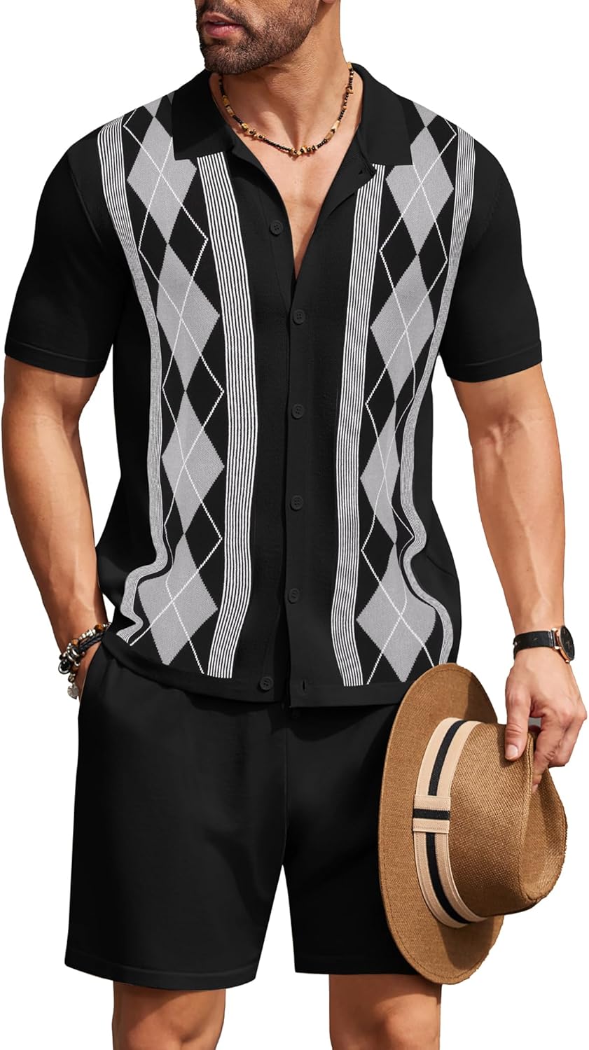 COOFANDY Men's Vintage 2 Piece Outfit for Casual Beach Style