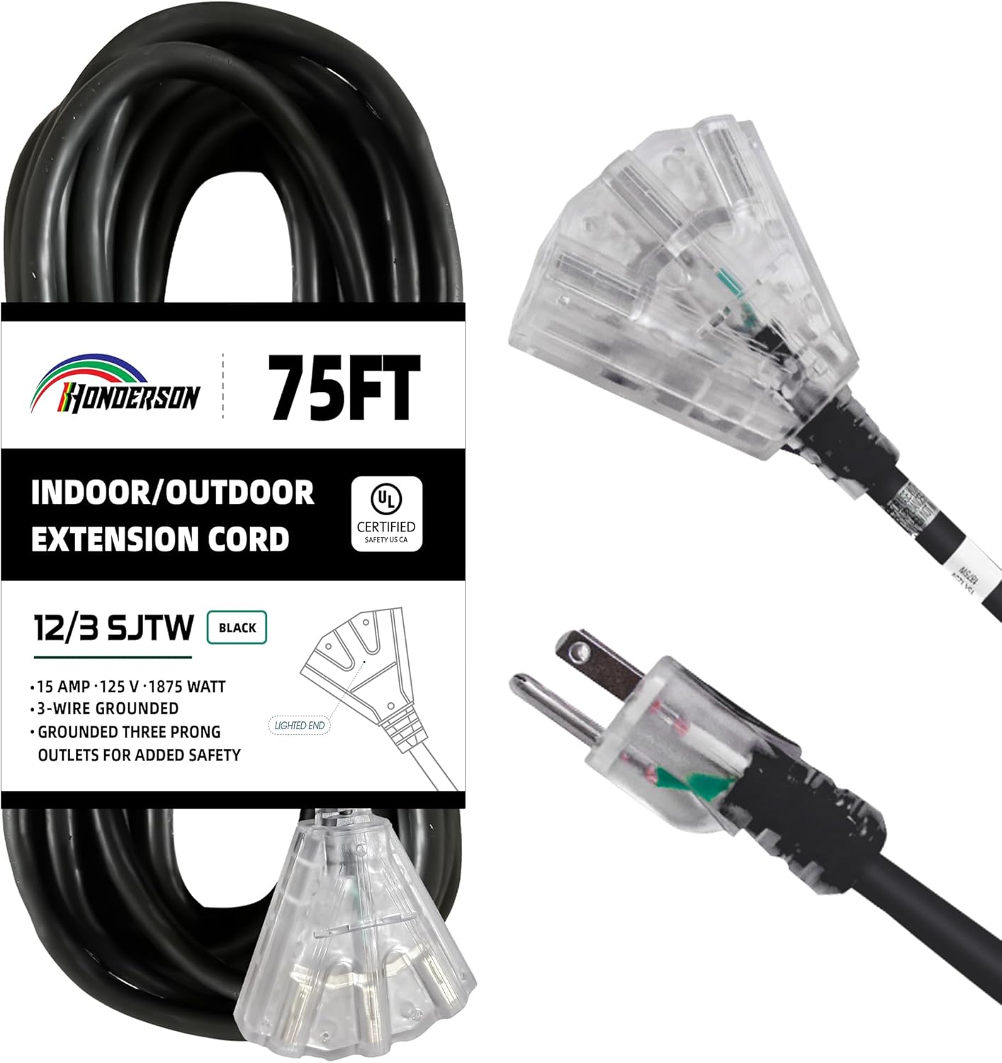 3-Outlets Weatherproof Extension Cord for Indoor and Outdoor Use