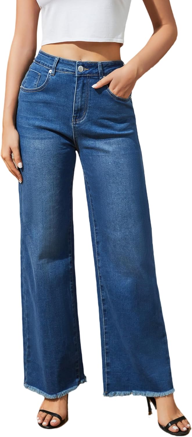 Women's Wide Leg High Waisted Stretchy Jeans for Casual Style