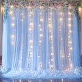 Baby Blue Backdrop Curtains with Lights for Parties and Events