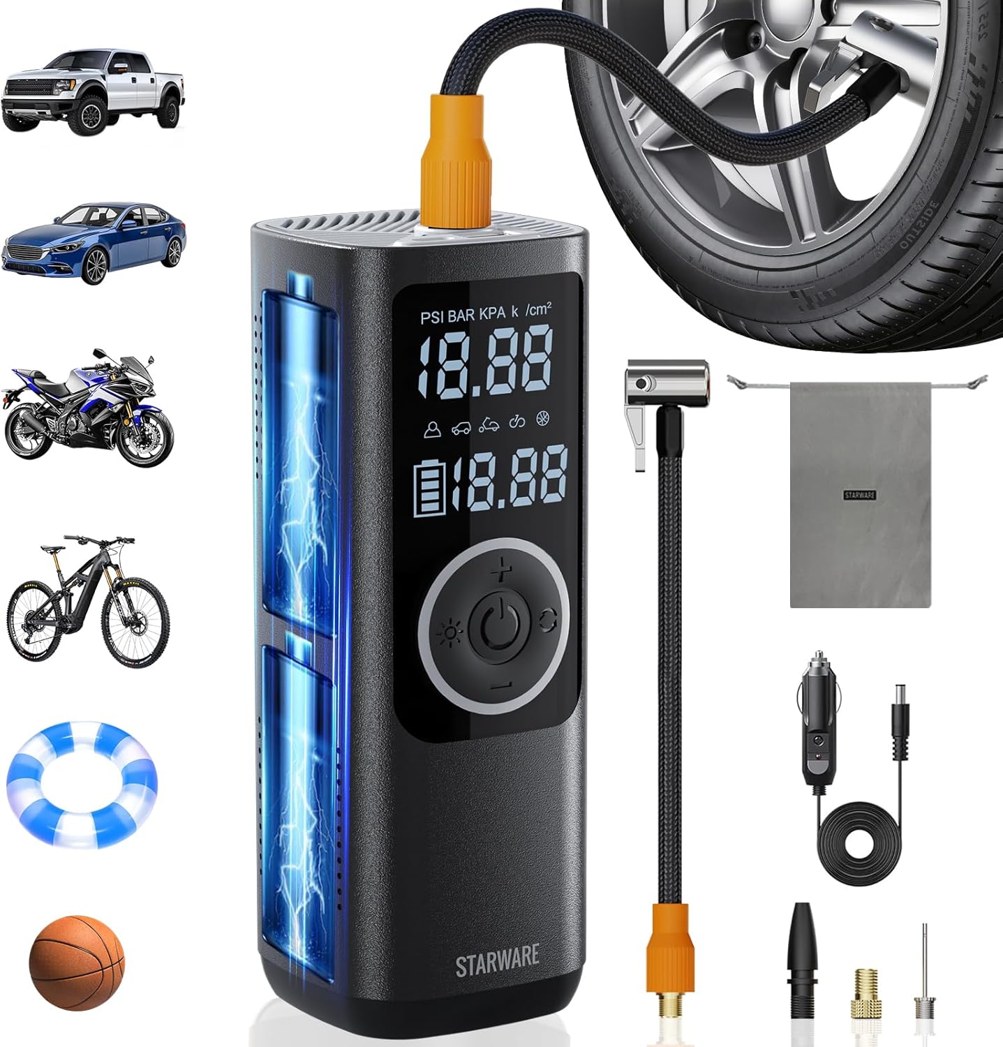 STARWARE 150 PSI Portable Tire Inflator: Fast Inflation