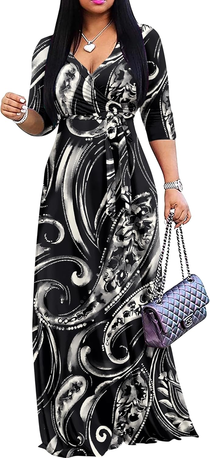 Plus Size Maxi Dress for Women Casual Summer Sundress V-Neck