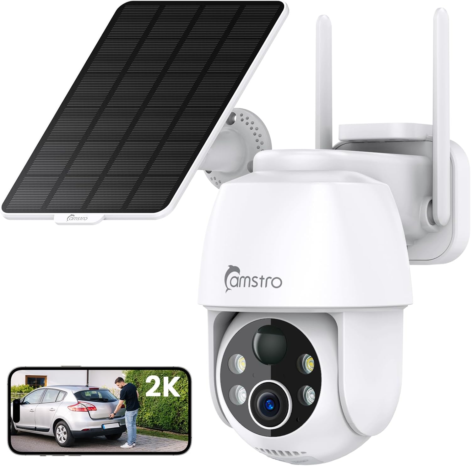 2K Solar Security Camera Wireless Outdoor with Color Night Vision