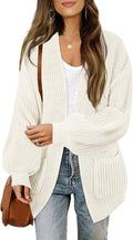 MEROKEETY Women's Open Front Chunky Cardigan - Lantern Sleeve Cozy Fit