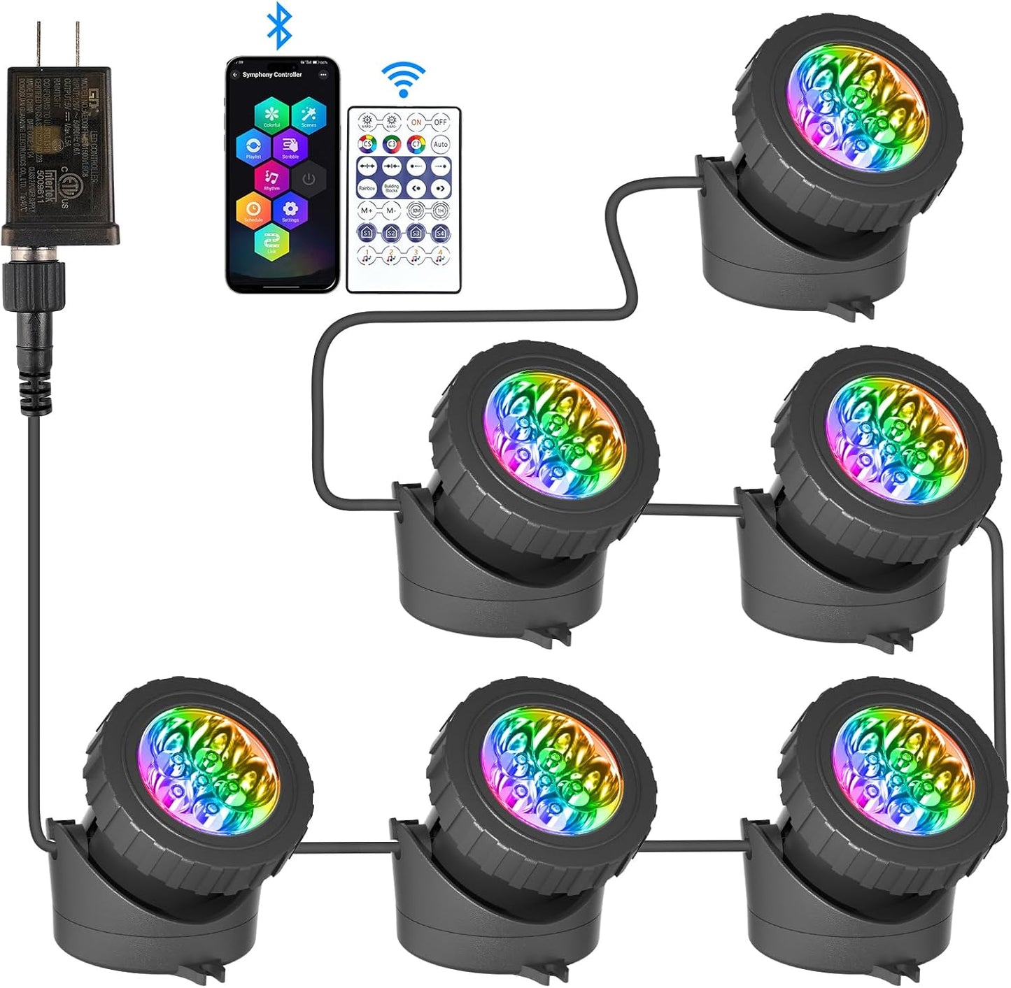 T-SUN Color Changing Pond Lights with Bluetooth Control for Pools