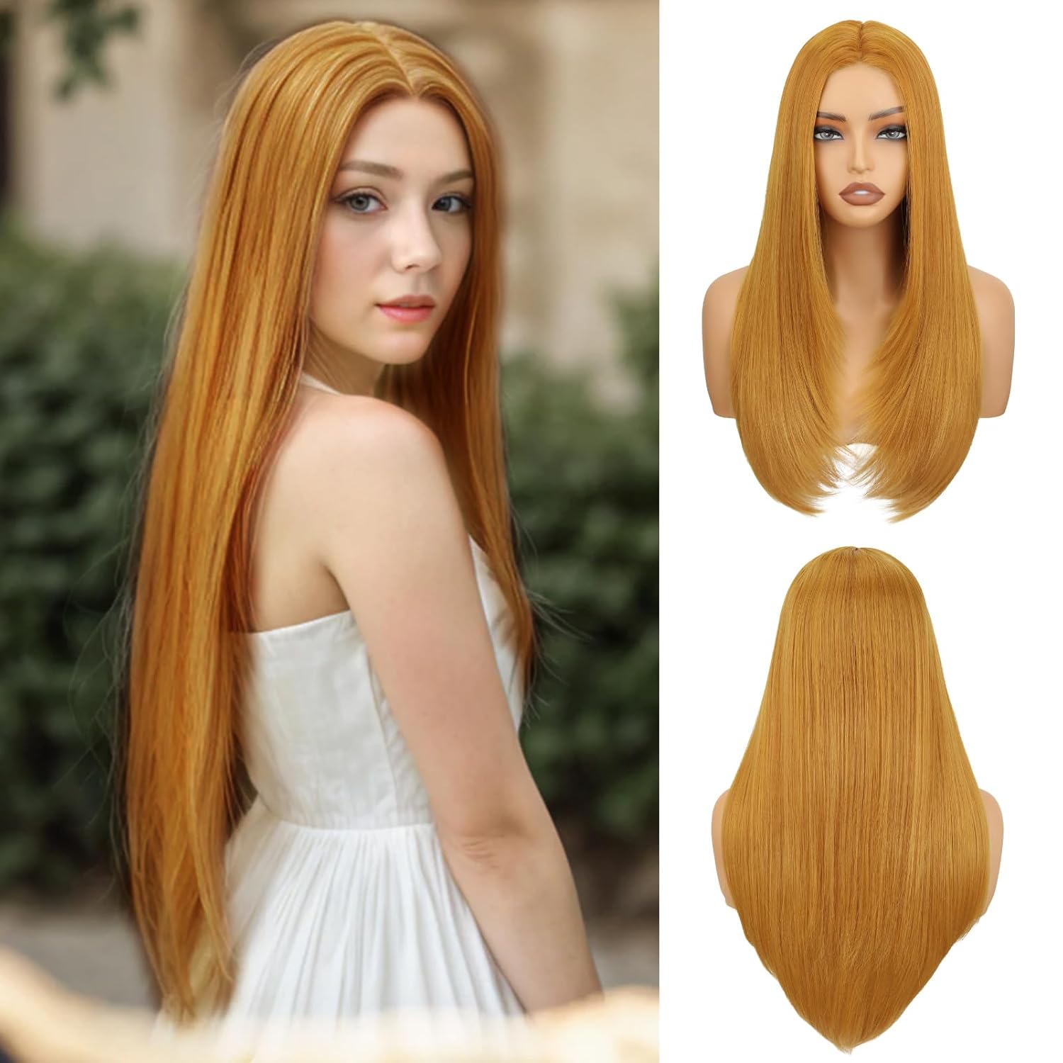 Blonde Long Straight Layered Synthetic Glueless Wigs for Cosplay