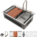 33x22 in Waterfall Kitchen Sink Drop In Workstation - Spacious
